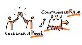 Célébrer le passé pour construire le futur Prendre le temps de célébrer le passé avec un verre à la main par exemple, pour pouvoir avancer ensemble et construire le futur
